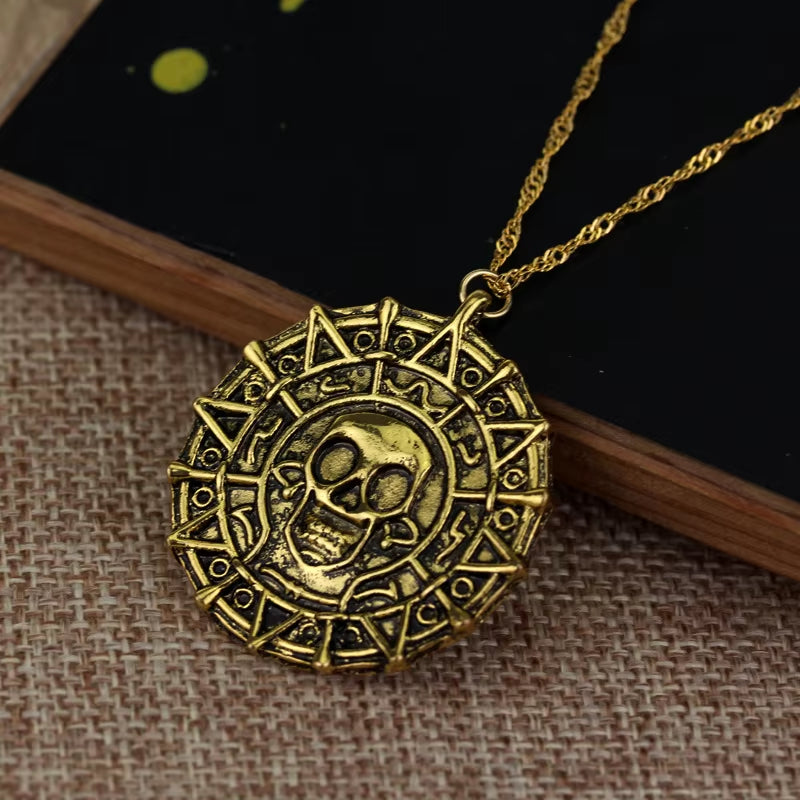 Simple Fashion Niche Necklace Skull Pendant Coin Medallion Vintage Punk Hip Hop Necklace Accessories