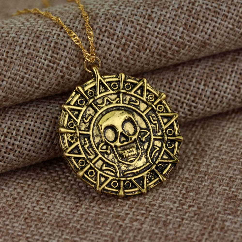 Simple Fashion Niche Necklace Skull Pendant Coin Medallion Vintage Punk Hip Hop Necklace Accessories
