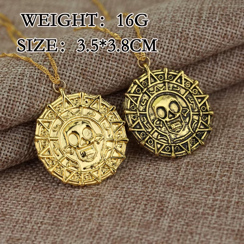 Simple Fashion Niche Necklace Skull Pendant Coin Medallion Vintage Punk Hip Hop Necklace Accessories